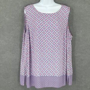 Talbots Plus Size 2X Sleeveless Top Geometric Print Pink Blue‎ Blouse